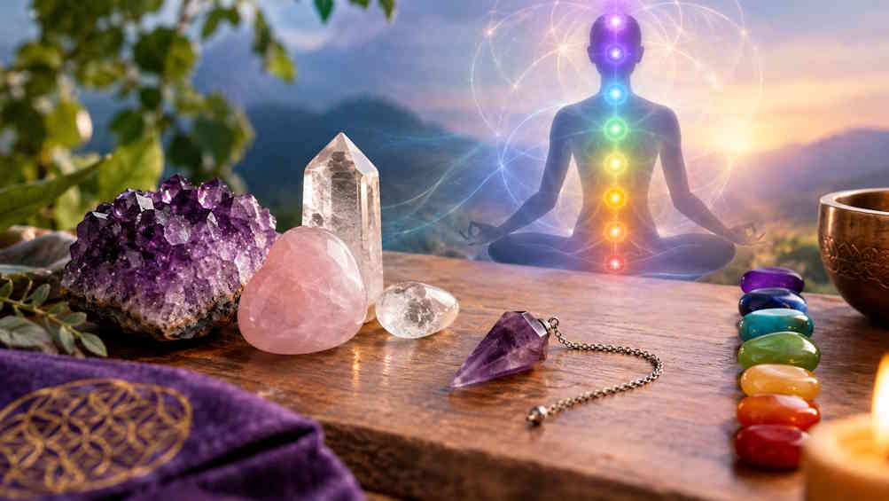 altare zen di cristallo e minerali